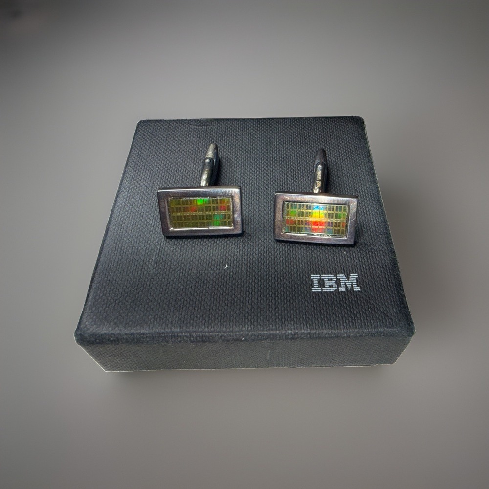 Vintage IBM Computer Chip Cufflinks 925 Sterling Silver Tech Geek Microchip Pair